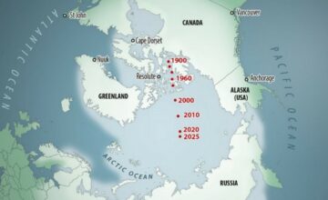 map showing that the North Pole has been moving since 1900